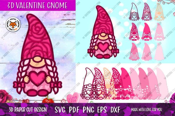 3D Valentine Gnome Girl: 3D SVG Shapes for Editorial