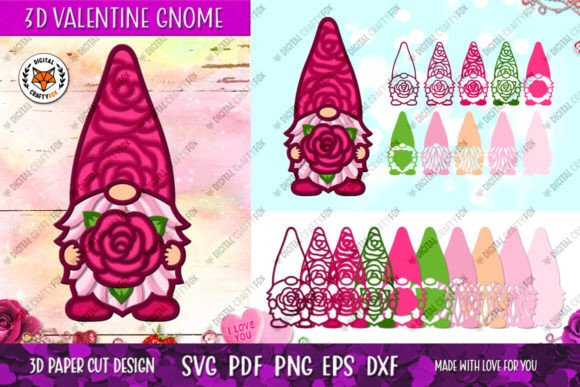3D Valentine Gnome SVG: Shapes for Seasonal Design