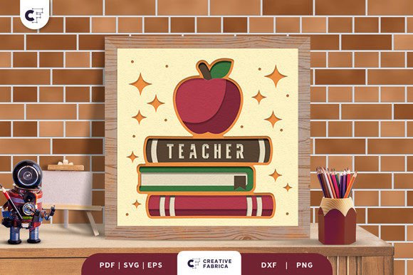Apple with Books 3D SVG for School Design Projects