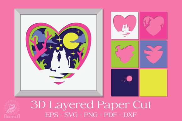Couple Cats 3D SVG for Shadow Boxes & Branding
