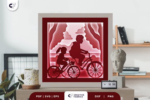 Dad Rides a Bike with Daughter 3D SVG for Father S Day