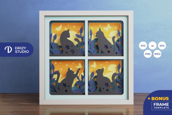 Enhancing Visuals with Cat with Butterflies 3D Shadow Box SVG
