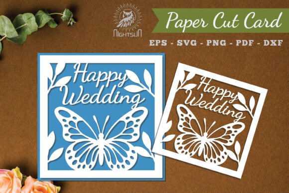 Happy Wedding Papercut Card SVG: 3D Invites