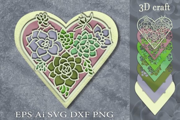 Heart with Succulents 3D SVG: Shapes for Client Projects