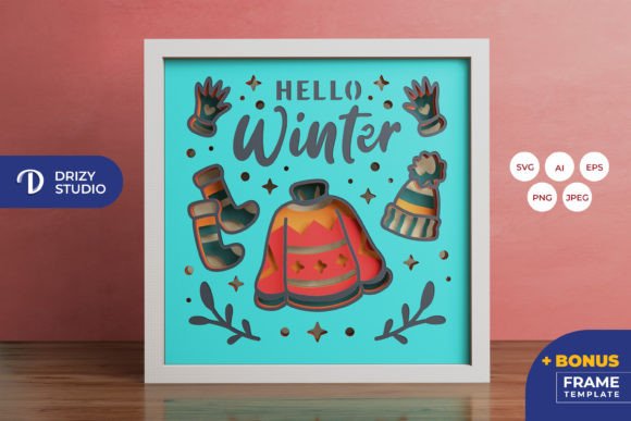 Hello Winter 3D Shadow Box SVG for Crafters