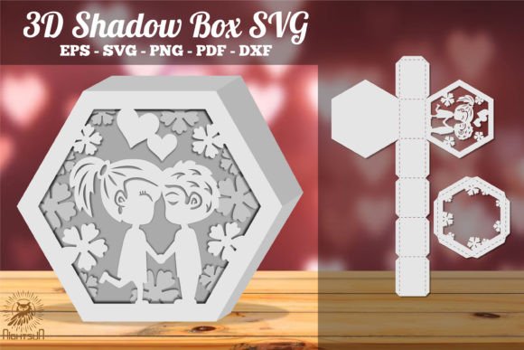 Loving Couple Hexagon 3D SVG for Shadow Boxes