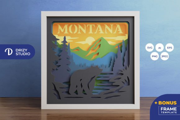 Montana 3D Shadow Box Paper Cut: 3D SVG for Shadow Boxes