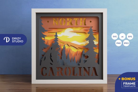 North Carolina 3D SVG for Shadow Boxes Branding
