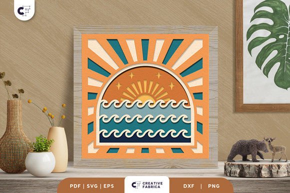 Retro Beach Sunset 3D SVG for Summer Sales