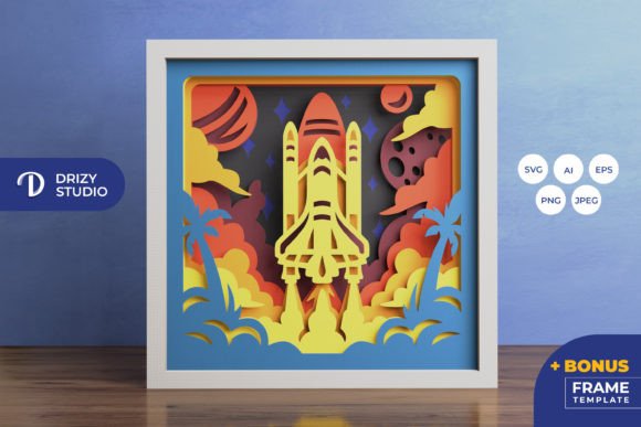 Rocket Launch 3D SVG for Shadow Boxes & Web