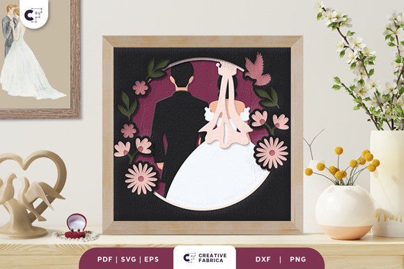 Wedding Couple Back View 3D SVG for Table Decorations