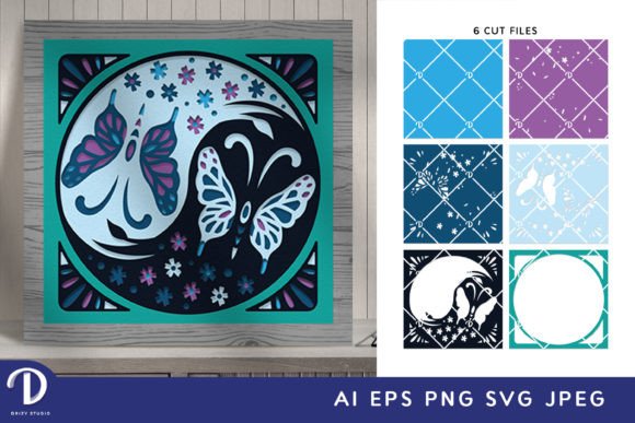 Yin Yang Butterfly 3D SVG for Shadow Boxes